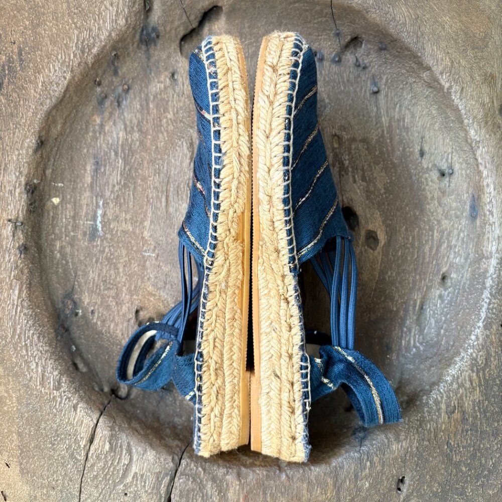 Toni Pons blue gold slingback low-wedge women's espadrilles size 38 / 7.5 - Picture 7 of 8